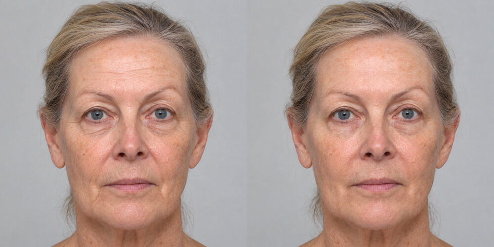 Before and after wrinkle removal simulated with Plastic Surgery Simulator
